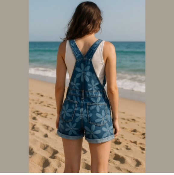 NoBo Daisy print medium weight denim short overalls - Picture 11 of 11